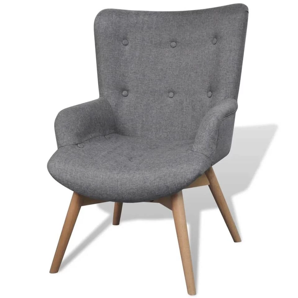VidaXL Fauteuil Met Voetenbankje Grijs Stof - Afbeelding 2