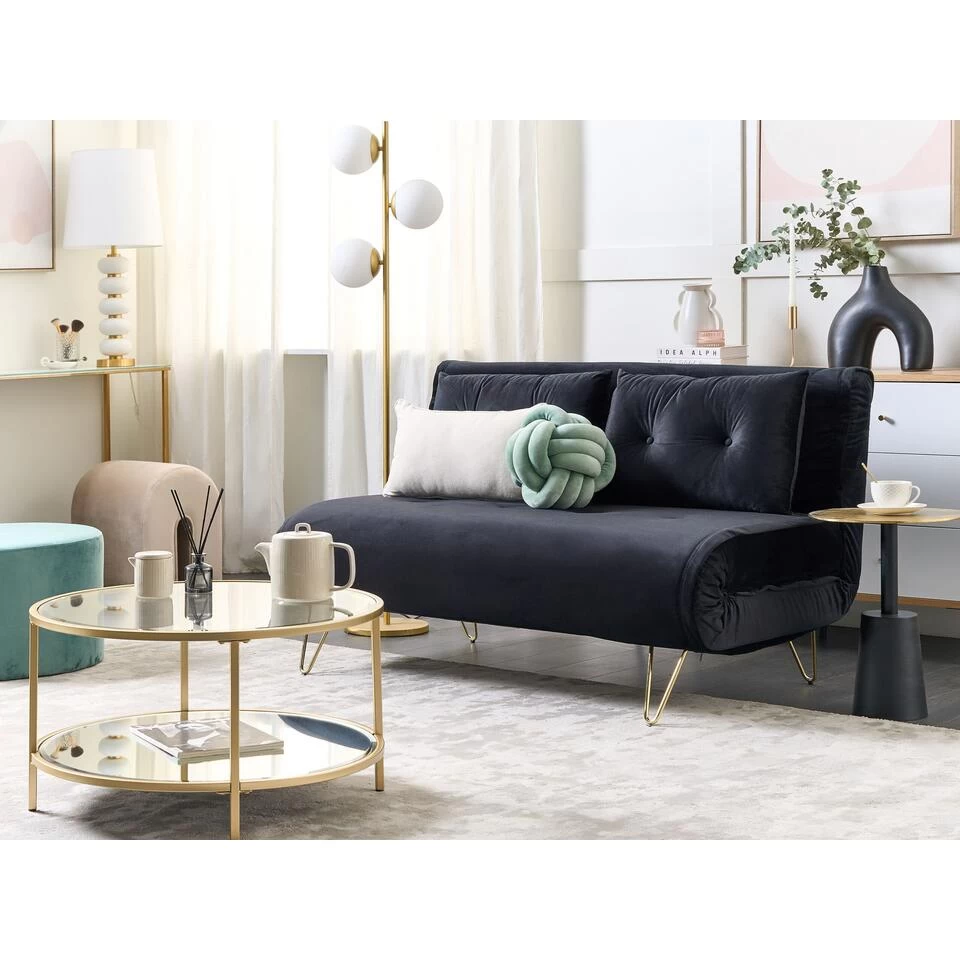 Beliani Tweezitsbank - VESTFOLD Zwart Fluweel - Afbeelding 2