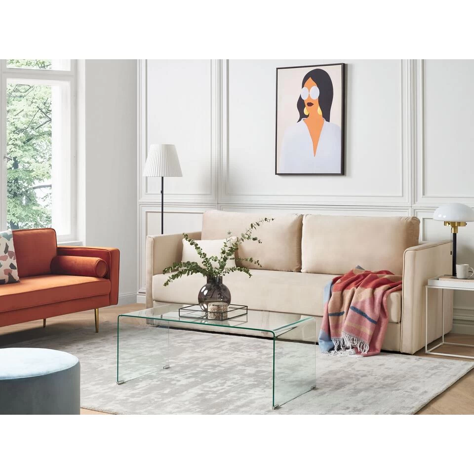 Beliani Driezitsbank - EKSJO Beige Fluweel - Afbeelding 2