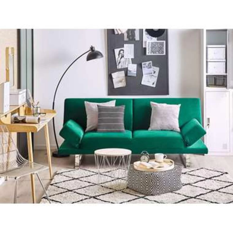 Beliani Slaapbank - YORK Groen Fluweel - Afbeelding 3