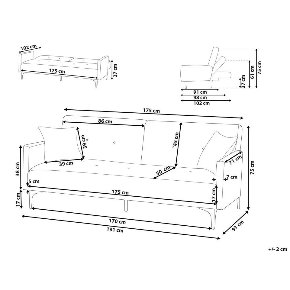 Beliani Driezitsbank - LUCAN Roze Fluweel - Afbeelding 3