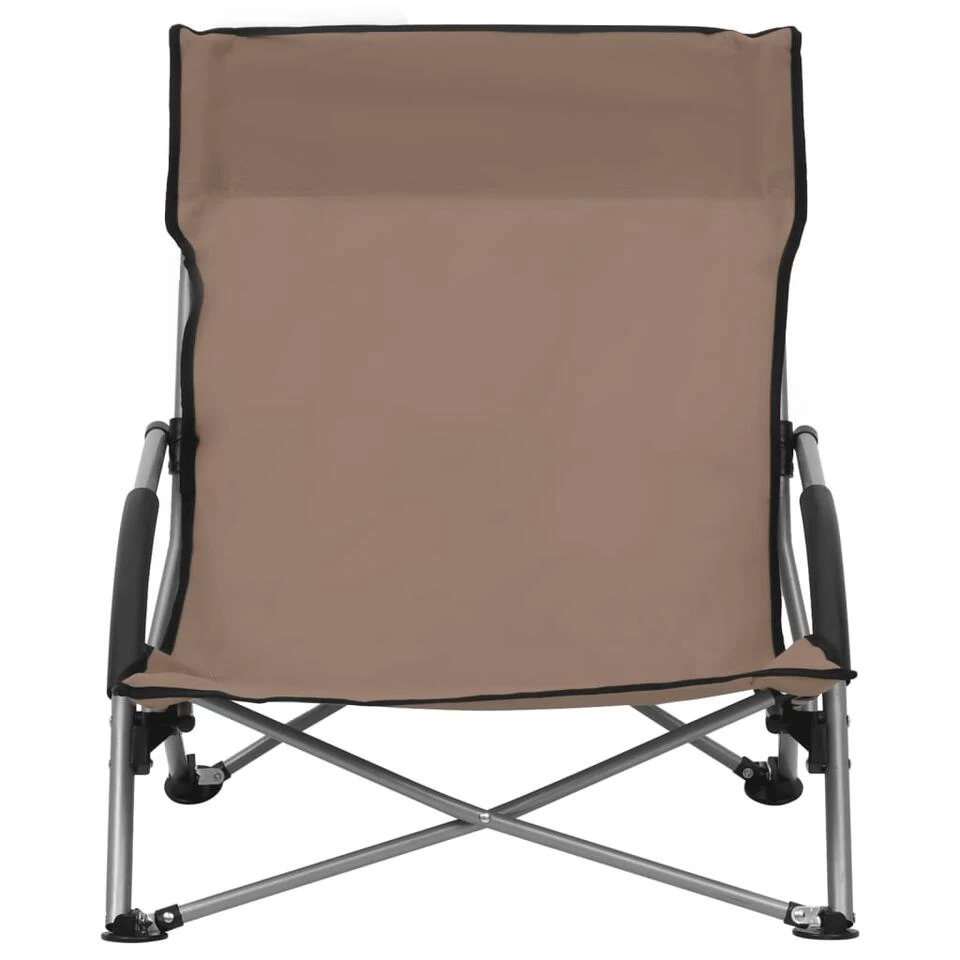VidaXL Strandstoelen 2 St Inklapbaar Stof Taupe - Afbeelding 2